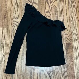J. Crew Black One-Shoulder Ruffle Blouse